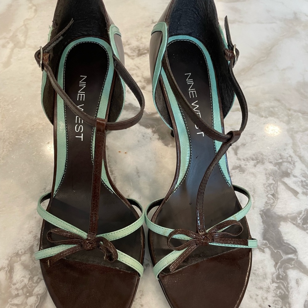 Franco Sarto Cordless Dark Brown/Blue Leather Heels - Picture 2 of 7
